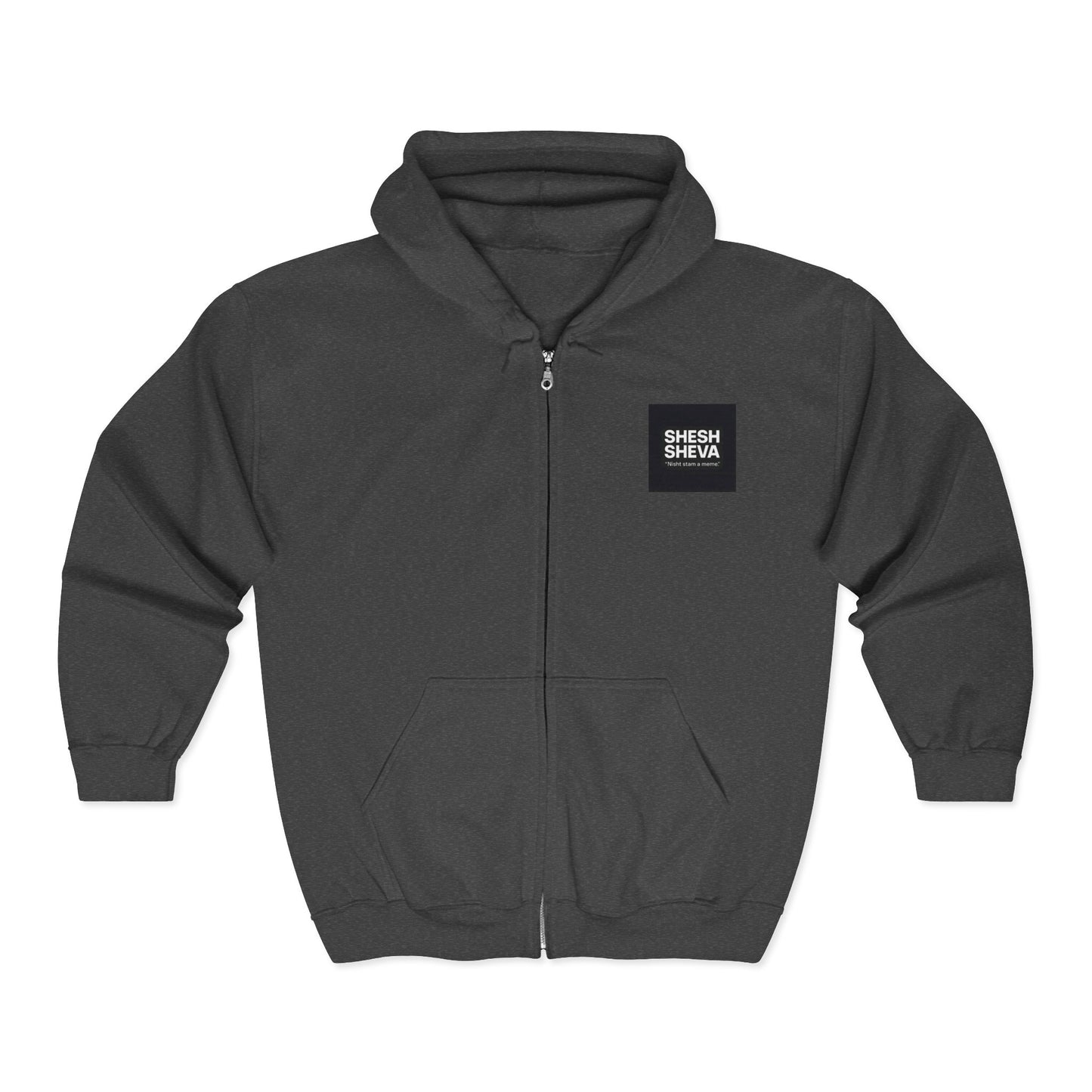 Sheesh Heva Full-Zip Hoodie — Bold Vertical Back Graphic, Chest Logo