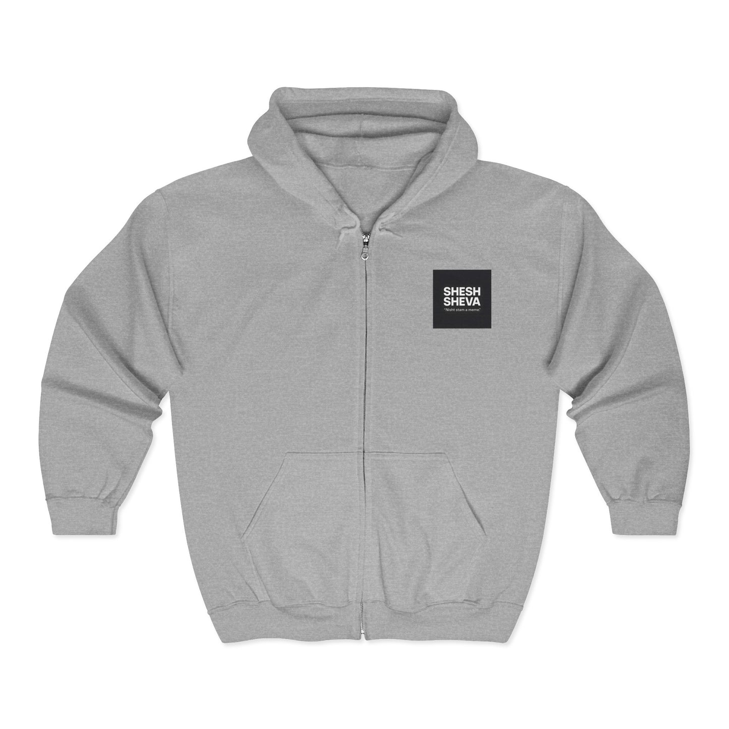 Sheesh Heva Full-Zip Hoodie — Bold Vertical Back Graphic, Chest Logo