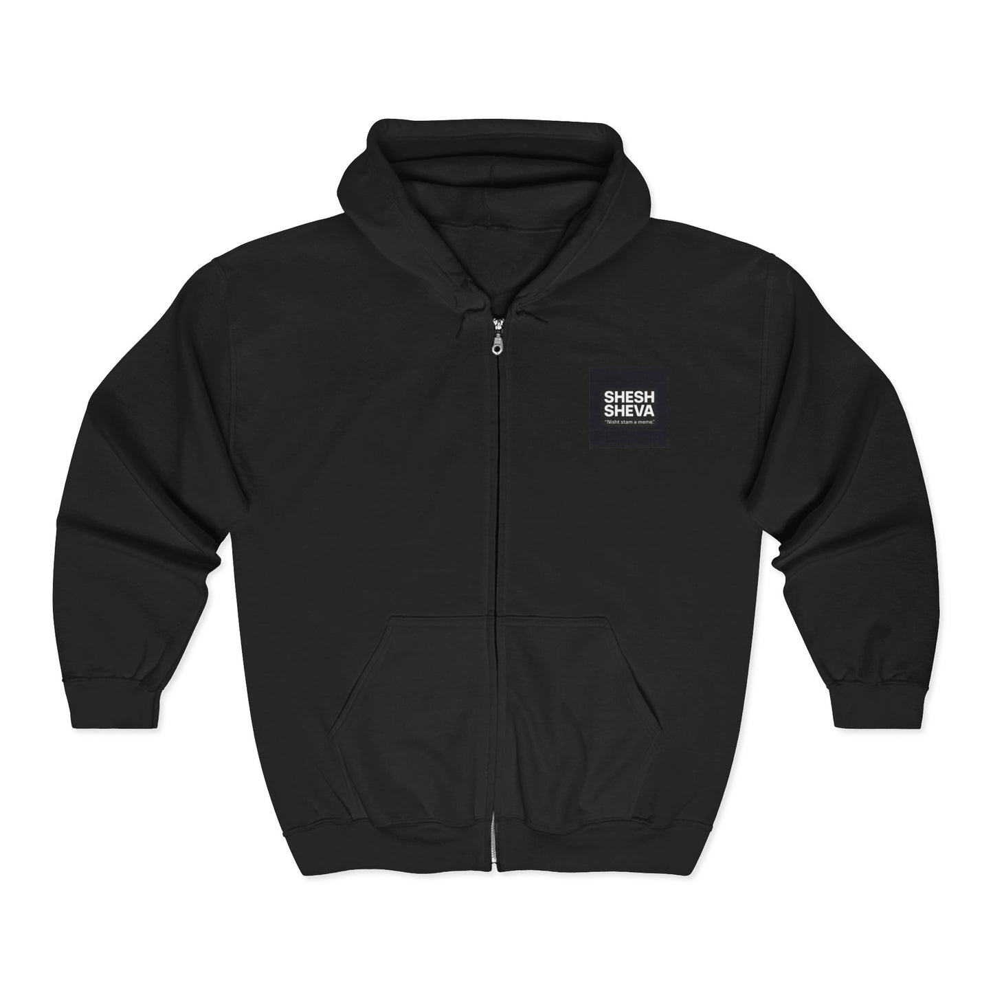 Sheesh Heva Full-Zip Hoodie — Bold Vertical Back Graphic, Chest Logo