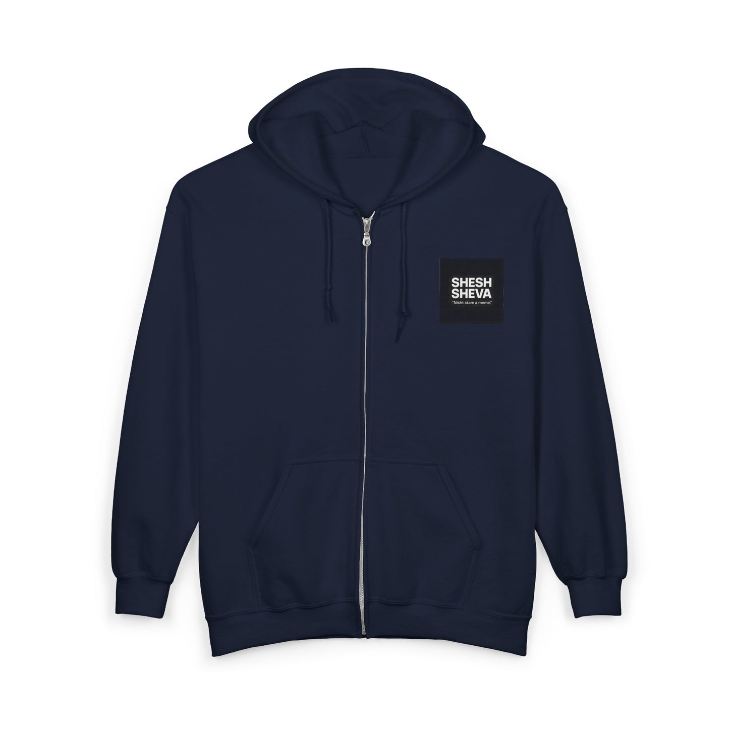 Sheesh Heva Full-Zip Hoodie — Bold Vertical Back Graphic, Chest Logo