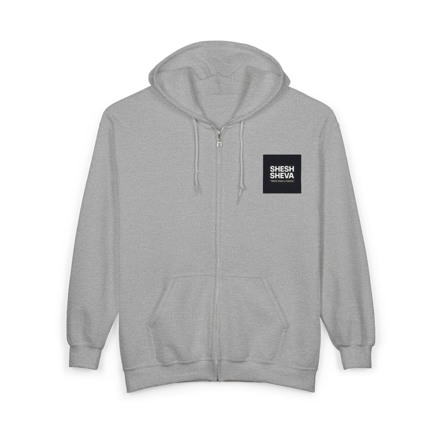 Sheesh Heva Full-Zip Hoodie — Bold Vertical Back Graphic, Chest Logo