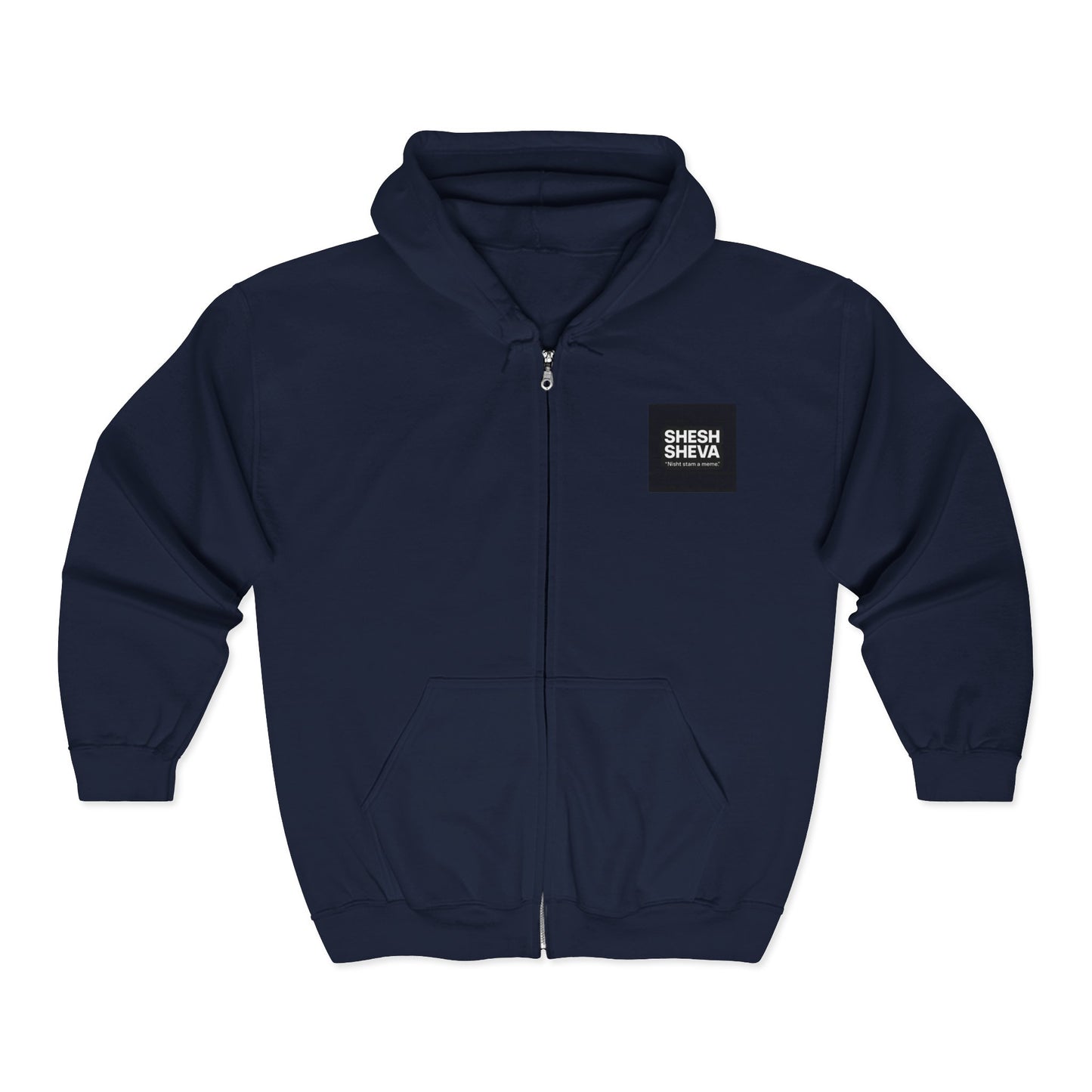 Sheesh Heva Full-Zip Hoodie — Bold Vertical Back Graphic, Chest Logo