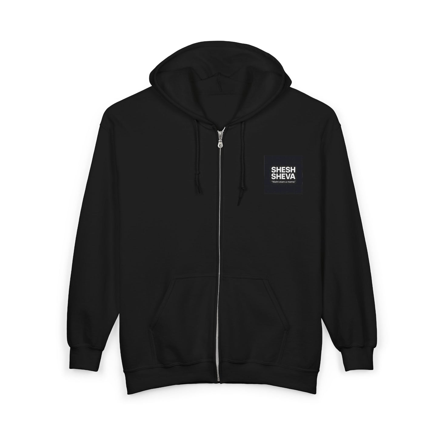 Sheesh Heva Full-Zip Hoodie — Bold Vertical Back Graphic, Chest Logo
